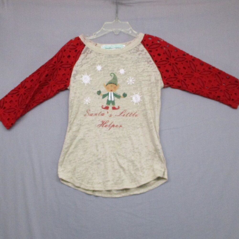 Southern Grace Raglan Lace Sleeve Christmas Graphic Print Red & White Girl | 4-6